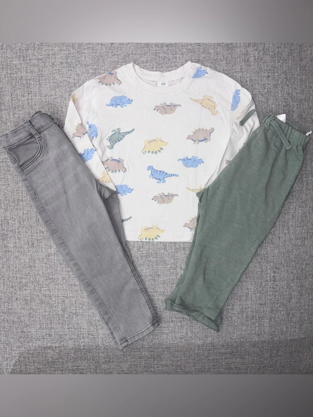 H&M 2T long sleeve shirt, joggers, and jeans